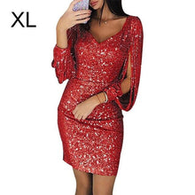 Load image into Gallery viewer, Woman&#39;s Elegant P Dress V-neck Sexy Sparkling Tassel Cool  Attractive D Long-Sleeved Slim Street Hipsters Clothing - EssentialBoutiques 