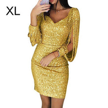 Load image into Gallery viewer, Woman&#39;s Elegant P Dress V-neck Sexy Sparkling Tassel Cool  Attractive D Long-Sleeved Slim Street Hipsters Clothing - EssentialBoutiques 