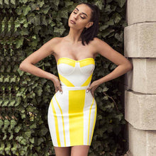 Load image into Gallery viewer, wholesale 2019 New Dress Yellow and white Straples Tight hips celebrity woman&#39;s clothing Cocktail party bandage dress (L2480) - EssentialBoutiques 