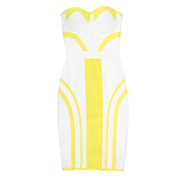 wholesale 2019 New Dress Yellow and white Straples Tight hips celebrity woman's clothing Cocktail party bandage dress (L2480) - EssentialBoutiques 