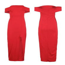 Load image into Gallery viewer, Women Summer Bodycon Dress Off The Shoulder Slash Neck Lace Dress Woman&#39;s Clothing High Split Sexy Midi Dress - EssentialBoutiques 