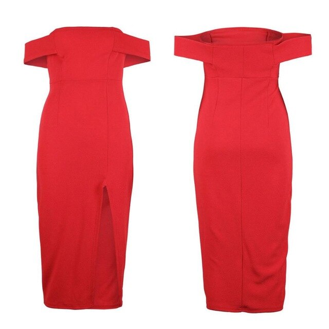 Women Summer Bodycon Dress Off The Shoulder Slash Neck Lace Dress Woman's Clothing High Split Sexy Midi Dress - EssentialBoutiques 