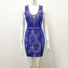 Load image into Gallery viewer, wholesale  New Dress Blue and beige V-neck Lace Tight package hip woman&#39;s clothing Cocktail party bandage dress (L2486) - EssentialBoutiques 
