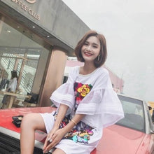 Load image into Gallery viewer, 2019 Summer New Fashion Woman&#39;s Clothing Streetwear Loose Dresses Lace Short Sleeve Female O Neck Cartoon Pattern Dress YZH169 - EssentialBoutiques 