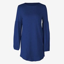 Load image into Gallery viewer, O Neck Long Lantern Sleeve Ladies Mini Dresses 2019 Solid A Line Loose Casual Elegant Female Dress Woman&#39;s Club Sexy Clothing - EssentialBoutiques 