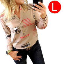 Load image into Gallery viewer, Woman&#39;s Casual Shirts Fashion Print Letter V Collar Street Style Friendly Skin Soft Smooth High-grade Tops Long-sleeved Clothing - EssentialBoutiques 