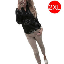 Load image into Gallery viewer, Woman&#39;s Casual Shirts Fashion Print Letter V Collar Street Style Friendly Skin Soft Smooth High-grade Tops Long-sleeved Clothing - EssentialBoutiques 