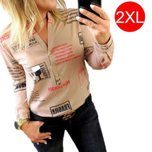 Load image into Gallery viewer, Woman&#39;s Casual Shirts Fashion Print Letter V Collar Street Style Friendly Skin Soft Smooth High-grade Tops Long-sleeved Clothing - EssentialBoutiques 