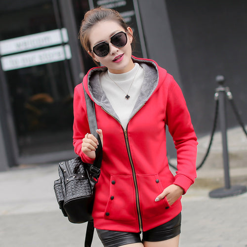 Woman's Hoodies Autumn and Winter Female Warm Hooded Sweatshirts Zip-up Solid Casual Long Sweatshirts for Ladies Woman Clothing - EssentialBoutiques 