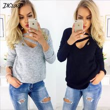 Load image into Gallery viewer, 2019 Fashion V-Neck Sweater Women Long Sleeve Stretch Slim Knitted Shirt Ladies Plus Size Casual Pullovers Woman&#39;S Clothing XXL - EssentialBoutiques 
