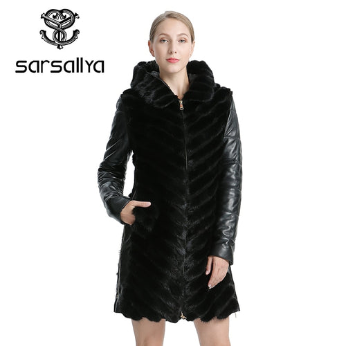 SARSALLYA Natural Mink Coat Jacket Woman's Winter Jackets Detachable Leather Real Fur Coat Women Clothing Overcoat Female - EssentialBoutiques 