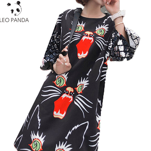 2019 Summer New Fashion Woman's Clothing Streetwear Loose Short Sleeve Dresses O Neck Cotton Female Animal Pattern Dress YZH166 - EssentialBoutiques 