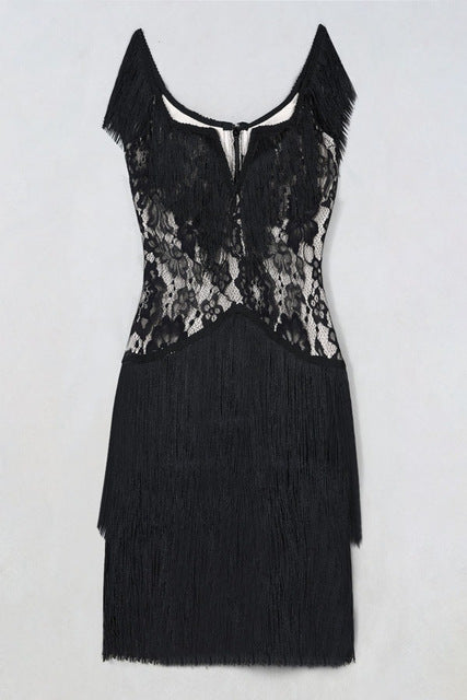 wholesale 2019 New Dress black woman's clothing Spaghetti Strap tassel V-neck Sexy Cocktail party bandage dress (L2470) - EssentialBoutiques 