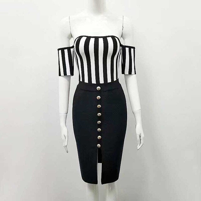 wholesale New dress Black and white sh Strapless woman's clothing celebrity cocktail party bandage dress (H2327) - EssentialBoutiques 