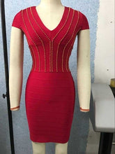 Load image into Gallery viewer, wholesale 2019 New Dress Red wine V-neck Beading woman&#39;s clothing fashion luxurious Cocktail party bandage dress (L2463) - EssentialBoutiques 