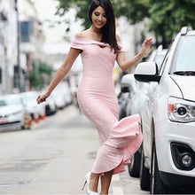 Load image into Gallery viewer, wholesale  New Dress Pink Slash neck Stretch knit Fashion elegance woman&#39;s clothing Cocktail party bandage dress (L2481) - EssentialBoutiques 