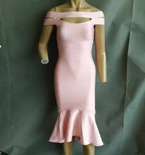 Load image into Gallery viewer, wholesale  New Dress Pink Slash neck Stretch knit Fashion elegance woman&#39;s clothing Cocktail party bandage dress (L2481) - EssentialBoutiques 