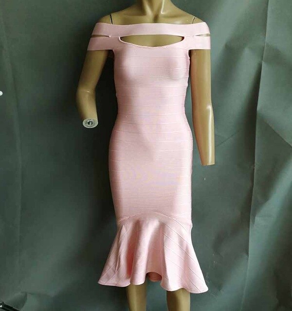 wholesale  New Dress Pink Slash neck Stretch knit Fashion elegance woman's clothing Cocktail party bandage dress (L2481) - EssentialBoutiques 