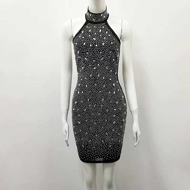 wholesale summer New dress black Halter beading Backless Tight woman's clothing cocktail party bandage dress (H2350) - EssentialBoutiques 