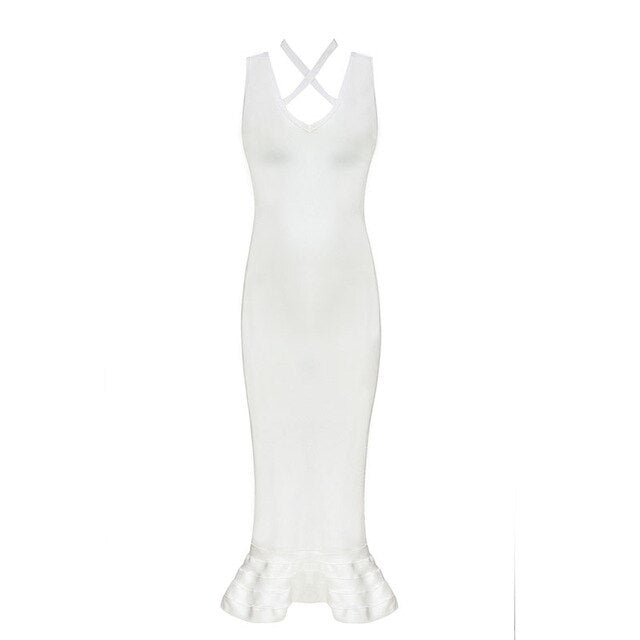 wholesale 2019 New Dress white Spaghetti Strap V-neck woman's clothing Fashion sexy Cocktail party bandage dress (L2456) - EssentialBoutiques 