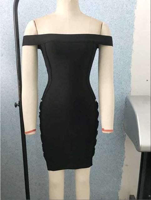 wholesale 2019 New Dress black Slash neck Hollow Out woman's clothing Fashion sexy Cocktail party bandage dress (L2465) - EssentialBoutiques 