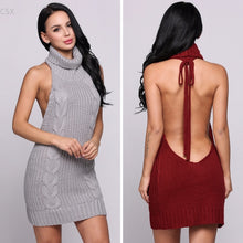 Load image into Gallery viewer, MwOiiOwM 2017 New Fashion Halter Collar Knitting Sleeveless Backless Solid Sexy Going Out Dress Woman&#39;s Clothing - EssentialBoutiques 