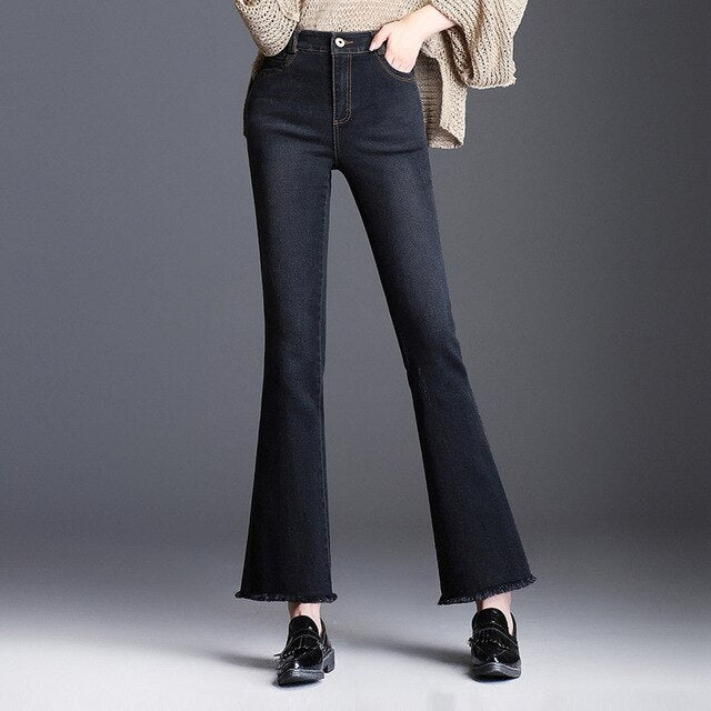 Slim Prominent Women's Solid Black Denim Jeans Pants Trousers Woman's Quality Clothing - EssentialBoutiques 