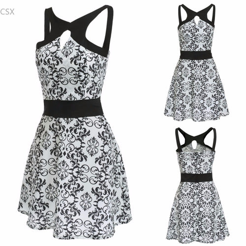 MwOiiOwM 2017 New Fashion Sleeveless Spaghetti Strap Backless Floral Cut Out Skater Party Dress Woman's Clothing - EssentialBoutiques 