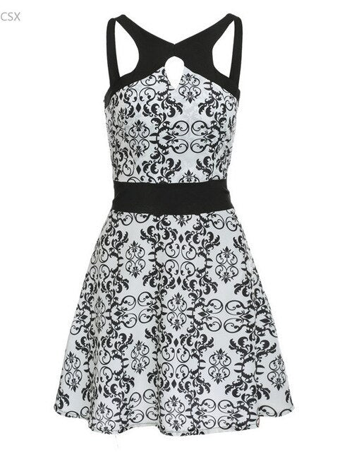 MwOiiOwM 2017 New Fashion Sleeveless Spaghetti Strap Backless Floral Cut Out Skater Party Dress Woman's Clothing - EssentialBoutiques 