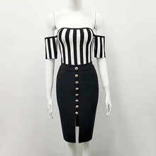 Load image into Gallery viewer, wholesale 2019 New Dress Black and white short sleeves Strapless woman&#39;s clothing Cocktail party bandage dress (L2469) - EssentialBoutiques 