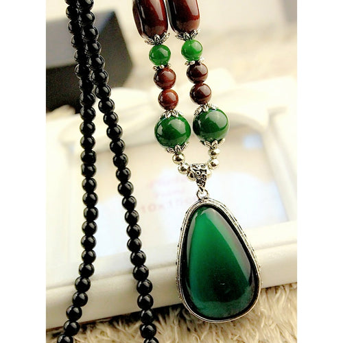 6pcs/lot Woman's Rhinestone Droplet Pendent Necklaces Opal Beading Sweater Chains Outdoor Make Up Accessories jn603 - EssentialBoutiques 