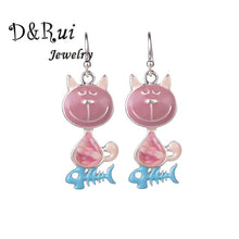 Load image into Gallery viewer, D&amp;Rui Jewelry Cat Drop Earrings 2019 Women&#39;s Earring Pink Animal Fish Enamel Alloy Dangle Earring Fashion Woman&#39;s Accessories - EssentialBoutiques 