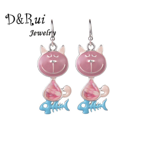 D&Rui Jewelry Cat Drop Earrings 2019 Women's Earring Pink Animal Fish Enamel Alloy Dangle Earring Fashion Woman's Accessories - EssentialBoutiques 