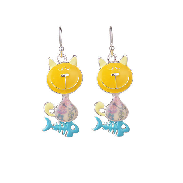 D&Rui Jewelry Cat Drop Earrings 2019 Women's Earring Pink Animal Fish Enamel Alloy Dangle Earring Fashion Woman's Accessories - EssentialBoutiques 