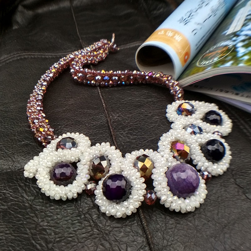 Hyperbole style Agates & crystal woman's necklace Complex gorgeous spherical pendant elegant female Jewelry daily Accessories - EssentialBoutiques 