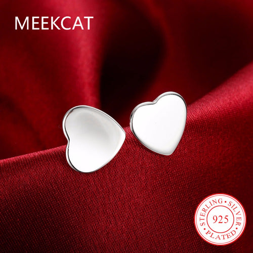 Heart Charm Stud earrings 925 stamped silver plated Brincos de Prata woman's Fashion New Jewelry Accessories famous brand - EssentialBoutiques 