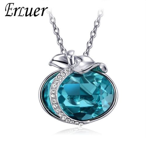 ERLUER Necklace Women Fashion Crystal Apple Pendant Necklace Jewellery Woman's Blue Jewelry Necklace Christmas Gift Accessories - EssentialBoutiques 