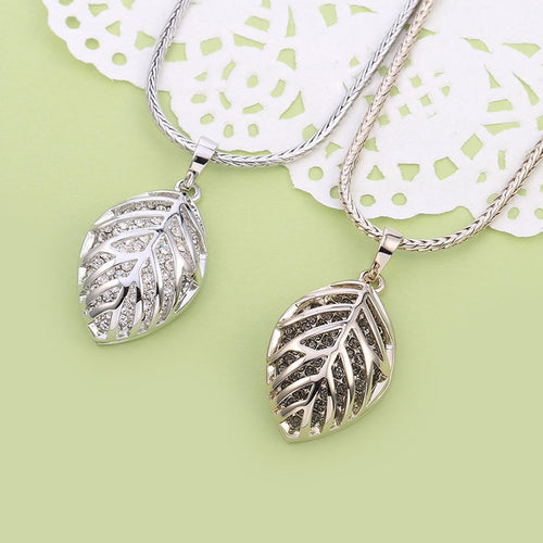 Autumn and winter new high-grade inlaid crystal leaf pendant short necklace coffee gold leaf sweater chain woman's accessories - EssentialBoutiques 