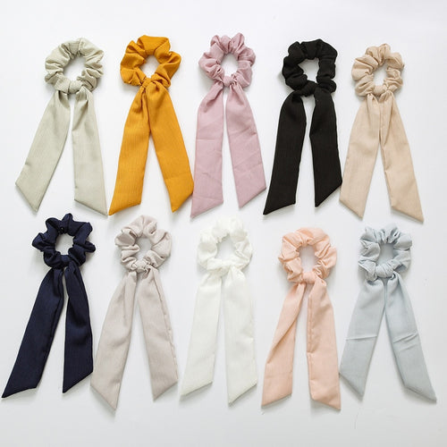 LNRRABC Woman's Scrunchie Elastic Rope Hair Ties Hair Band Hair Accessories Bow Ponytail Big Bow Streamer Stripe Solid Color - EssentialBoutiques 