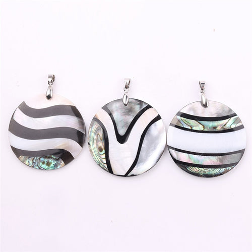 1PC Size 48mm*48mm DIY Necklace Material Round Striped Colored Natural Shell Pendants Making Accessories Charms Woman's Jewelry - EssentialBoutiques 